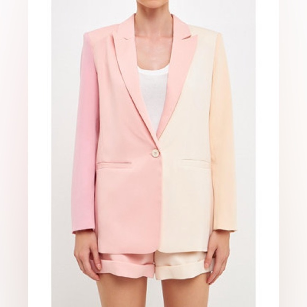 Endless Rose Pink and Cream color block Women's Blazer